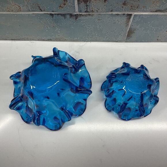 Cobalt Murano Style Finger Splash Nesting Art Glass Nesting Bowls - Picture 7 of 12